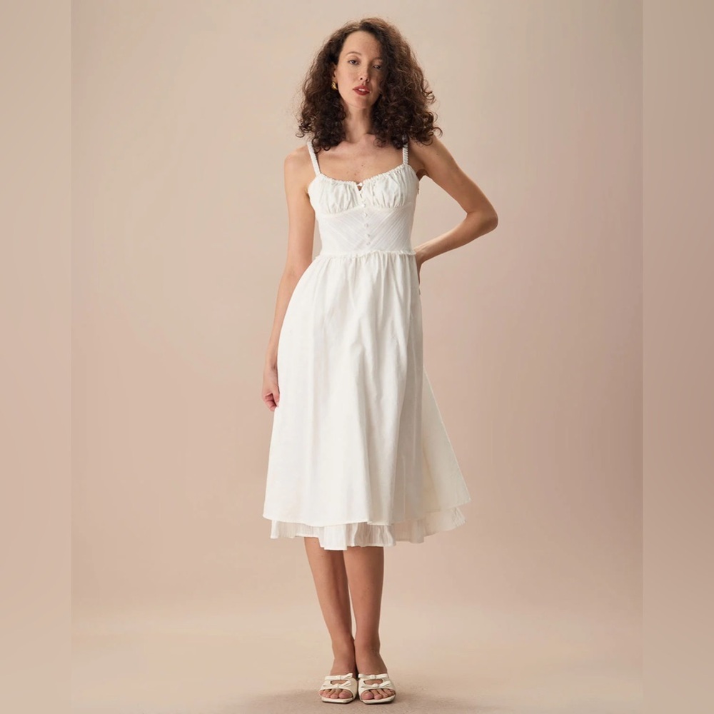 RIHOAS The White Ruched Slip Cotton Midi Dress - Picture 2 of 4
